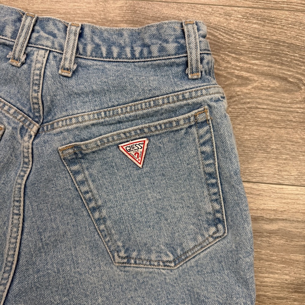 Vintage Guess Jeans Shorts Womens 24 Blue High Rise Mom 90s Triangle Logo Denim